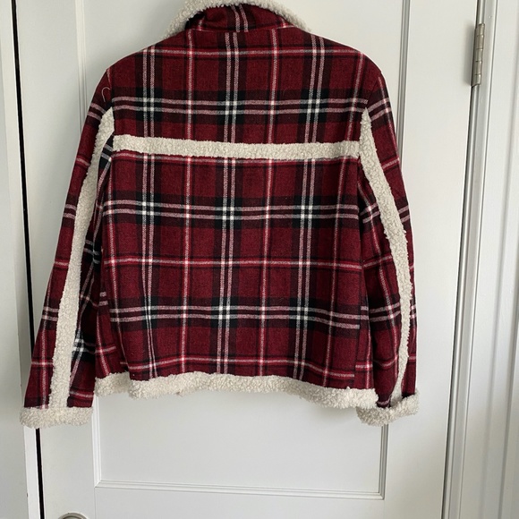 NWOT Native Rose Plaid Jacket Faux Shearling Moto Jacket - Picture 5 of 7